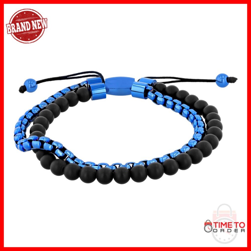 Adjustable Stainless Steel Beaded Bolo Bracelet, Double Strand Rolo Chain